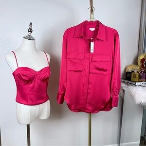 NWT Jason Wu Fuchsia Satin 2-Piece Set Blouse & Bustier M